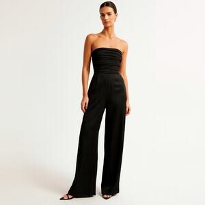 Abercrombie & Fitch Pleated Strapless Jumpsuit Black L NWT